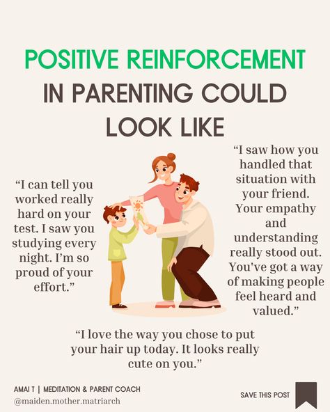 Positive reinforcement is all about being present and mindful in your interactions with your child. ⁠ And by praising your child in a conscious way, you can help them 👉develop a positive self-image 👉build confidence 👉learn to enjoy the process of learning and growing ✅ CRACK THE CODE on conscious parenting. Order your copy of 'The Amai T Method' today! Holistic Parenting, Gentle Parenting Quotes, Parenting Coach, Learning And Growing, Parenting Knowledge, Intentional Parenting, Being Present, Parenting Techniques, Parenting Inspiration