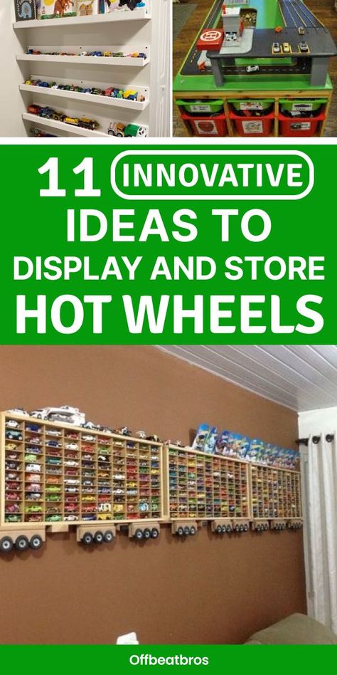 Running out of space for your kid's growing Hot Wheels collection? These Hot Wheels display and organization ideas will give you practical ways to keep everything in order. Pin these best Organization ideas now and get inspired when you're ready to tackle that clutter! Hot Wheels Storage Display, Hot Wheels Cars Storage, Hot Wheels Organization, Matchbox Car Storage, Hot Wheels Cars Display, Best Organization Ideas, Nerf Storage, Hot Wheels Wall, Hot Wheels Collection