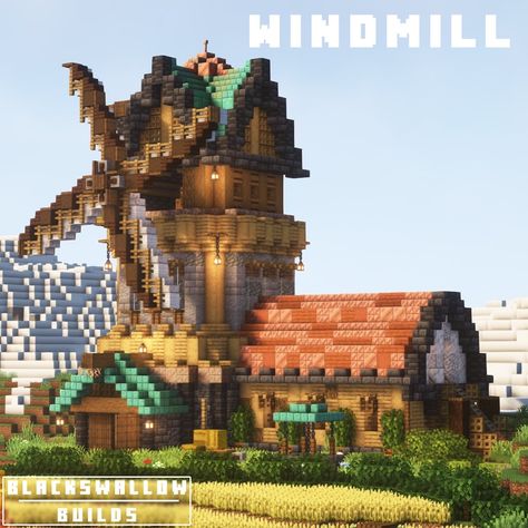 Minecraft Steampunk Windmill, Minecraft Farm Windmill, Fantasy Windmill Minecraft, Windmill Minecraft Ideas, Windmills Minecraft, Minecraft Grain Silo, Minecraft Medieval Windmill, Mc Windmill, Minecraft Windmill Tutorial