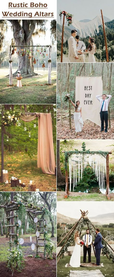 25 CHIC AND EASY RUSTIC WEDDING ARCH IDEAS FOR DIY BRIDES! #WeddingPlanning #weddings #RusticWedding #DIY #Bridal #Chic Macrame Wedding Arch Boho, Bohemian Arch Wedding, Diy Boho Wedding Arch, Diy Rustic Wedding Arch, Wedding Arch Ideas No Flowers, Boho Wedding Altar Ideas, Boho Hippy Wedding, Diy Wood Wedding Arch, Backyard Boho Wedding Ideas