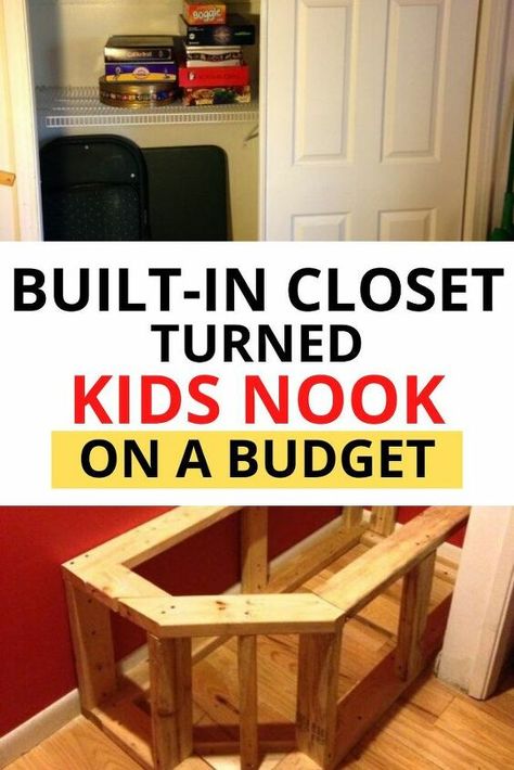 Does your kids have a small room? Check out this work and reading nook idea in the closet! This space can be used as a play area or to do homework. This bench has extra storage space as well. #diy #kids #nook #closet Home Work Station, Pretty Shelves, Book Nook Closet, Diy Closet Makeover, Ikea Storage Cubes, Closet Nook, Closet Bench, Reading Nook Closet, Kids Nook