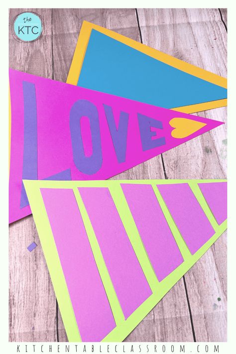 DIY Paper Pennant Flags for Kids - The Kitchen Table Classroom Diy Name Flag, Diy Pennant Flags, Flags For Kids, Make Your Own Flag, Diy Pennant, Diy Flags, Pennant Template, Paper Pennant, Create A Flag