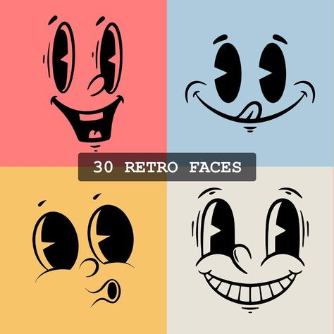 Retro Mascot Character Design, Cartoon Vector Art, Retro Cartoon Faces, Vintage Cartoon Character Design, Retro Character Logo, Retro Mascot Design, Yk2 Cartoon, Retro Mascot Logo, Vintage Mascot Logo