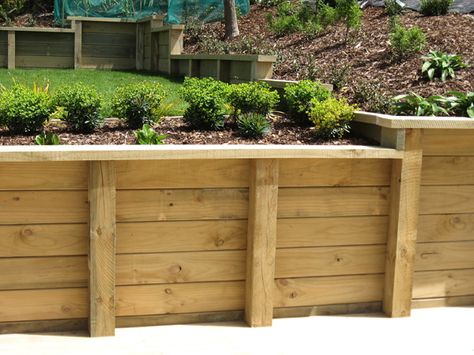 photos of wood retaining walls | Timber Retaining Wall Wooden Retaining Wall, Retaining Wall Construction, Wood Retaining Wall, Diy Retaining Wall, Retaining Wall Design, Building A Retaining Wall, Garden Retaining Wall, Landscaping Retaining Walls, Wooden Planter