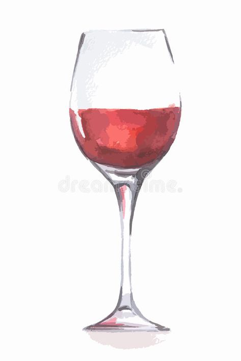 Vine Glass Drawings, Vine Glasses Drinks, Wine Glass Watercolor Painting, Watercolour Wine Glass Painting, Red Wine Illustration, Wine Watercolor Painting, Wine Glass Drawing Simple, Drink Art Drawing, Red Wine Painting