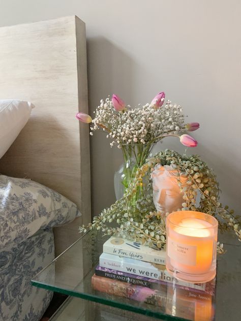 Bedside Flowers Aesthetic, Bedside Table Flowers, Flowers Vase Aesthetic, Bedside Flowers, Bedside Table Aesthetic, Flower Vase Aesthetic, Flower Shoot, Vase Aesthetic, Big Vases