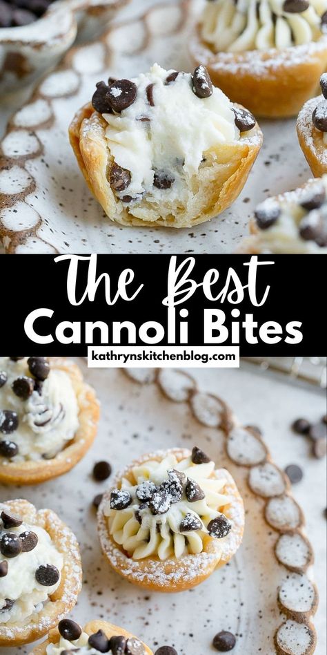 Mini Cannoli Bites (6 Ingredient Recipe) Mini Italian Desserts Easy, Small Italian Desserts, Mini Canolli Tarts, Canoli Mini Cups, Mini Cannoli Bites, Mini Canoli Cups Cannoli Dip, Sweet Bites Desserts, Non Traditional Wedding Desserts, Mini Truffle Desserts