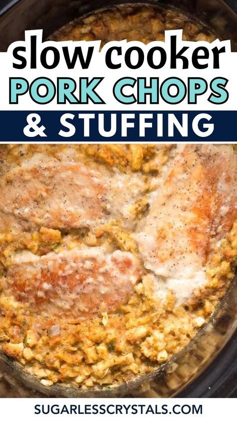 Dive into a flavorful dinner with this easy Crockpot Pork Chops And Stuffing recipe! Perfect for busy weeknights, this one pot meal combines tender pork chops with savory stuffing in a delicious slow cooker dish. With minimal prep and maximum flavor, this recipe is a lifesaver for busy families. Try it tonight for a comforting and satisfying dinner! Pork Chops And Dressing In The Crock Pot, Pork Chops With Stuffing In Crock Pot, Crock Pot Stuffed Pork Chops, Pork Chops Stuffing Crock Pot, Pork Chops And Dressing In Crockpot, Pork Chop Crock Pot Meals, Crockpot Pork Chops And Stuffing Recipe, Slow Cooker Stuffed Pork Chops, Crock Pot Pork Chops And Stuffing