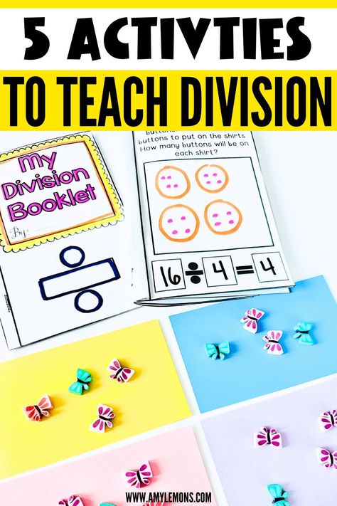 Try these hands-on division activities and ideas that will help you effectively teach division to your 2nd-grade or 3rd-grade students! Teaching division can be nerve-wracking so it's important to build excitement in your students before diving in with a handy division anchor chart and fun math activities and games to practice division. Introducing Division 3rd Grade, Introduction To Division 3rd Grade, How To Teach Division Grade 3, Division Hands On Activities, Division Tips And Tricks, Teaching Division 3rd Grade, Division Games 4th, Division Activity For Grade 2, Division Anchor Chart 3rd