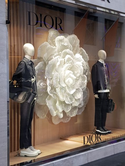 Bridal Shop Ideas, Fashion Window Display, Chanel Flower, Store Design Boutique, Store Window Displays, Storefront Design, Window Display Design, Flower Window, Shop Layout