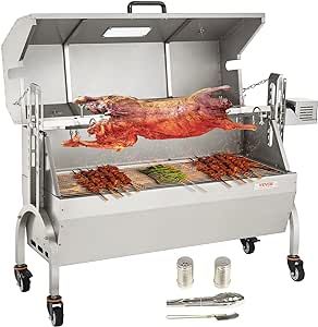 VEVOR Stainless Steel Rotisserie Grill with Hooded Cover, BBQ Whole Pig Lamb Goat Charcoal Spit Grill, Electric 50W Motor BBQ Hog Rotisserie Roaster, 46 Inch 132Lbs Capacity Lamb Rotisserie System Roast Goat, Lamb Spit, Rotisserie Lamb, Grill Garden, Spit Roaster, Bbq Spit, Spit Rotisserie, Bbq Rotisserie, Grill Machine