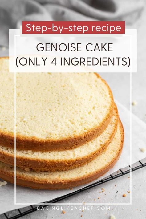 Korean Genoise Cake, Genoa Sponge Cake, Sponge Layer Cake, Layered Sponge Cake, Moist Layer Cake Recipes, Easy Italian Cake, Italian Sponge Cake Recipe, Frazier Cake Recipe, Basic Cake Recipe Easy