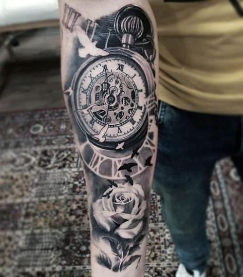 Top 103 Pocket Watch Tattoo Ideas [2020 Inspiration Guide] Tato Jam, Pocket Watch Tattoo Design, Watch Tattoo Design, Pocket Watch Tattoos, Hourglass Tattoo, Date Tattoos, Realistic Tattoo Sleeve, Design Tattoos, Clock Tattoo Design