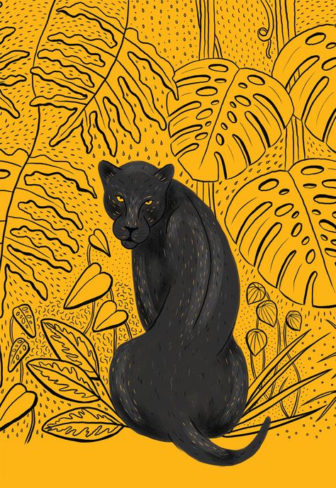 Art Print - Jaguar Animal Illustration. #jaguar #panther #black #print #illustration #yellow #jungle #homedecor #summer #monstera Glicee Art, Deco Loft, Jungle Prints, Jaguar Panther, Visual Book, Panther Black, Jaguar Animal, Jaguar Print, Tiger Illustration