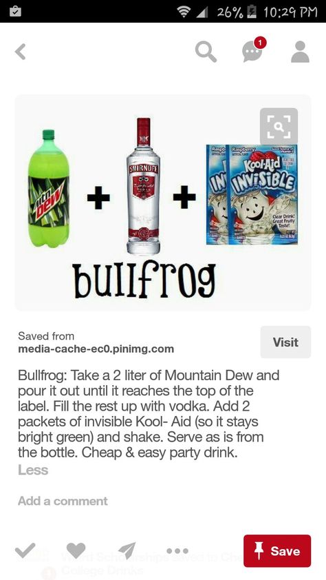 Bullfrog Bull Frog Drink Recipe, Borg Recipe Alcohol, Bullfrog Drink, Alcoholic Recipes, Fun Beverages, Easy Party Drinks, Alcoholic Punch Recipes, Girly Drinks, Easy Alcoholic Drinks