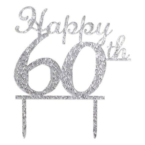 Add a touch of glitz and glamour to your big occasion with this Silver Happy 60th Cake Topper! With stylish lettering, you can add this simple detail to the top of your birthday bake for a perfect finishing touch. Even your most simple cake designs will be transformed into showstoppers.The topper design features two picks attached, making this easy for you to secure and display in your cake!There are a range of cake toppers available, perfect for a variety of occasions â from new arrivals to big 60th Cake Topper, 60th Cake, Topper Design, Birthday Baking, Cupcake Decorations, Simple Cake Designs, Simple Cake, Glitz And Glamour, Edible Cake Toppers