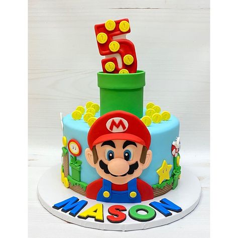 Mario Brother Cake Ideas, Super Mario Cake 1 Tier, Small Super Mario Cake, Super Mario And Luigi Cake, Supermario Cakes For Boys, Mario Fondant Cake, 5 Birthday Cake Boy, Small Mario Cake, Supermario Cakes Simple