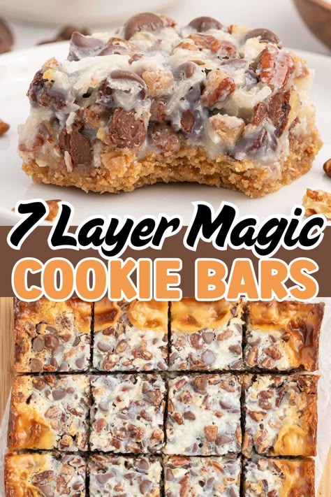 Magic Cookie Bars (Seven-Layer Bars) 7 Layer Cookies, Magic Cookie Bar Recipe, Desert Bars, Easy Dessert Bars, Finger Desserts, Cookies To Bake, Magic Cookie Bars, Classic Cookies Recipes, Dessert Bar Recipe