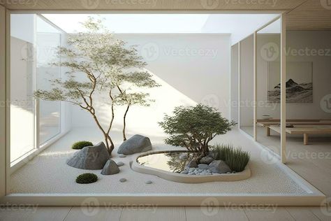 Japanese Sand Garden, Indoor Zen Garden, Zen Landscape, Indoor Garden Rooms, Garden Interior Design, Calming Interiors, Meditation Studio, Garden Interior, Japanese Zen Garden