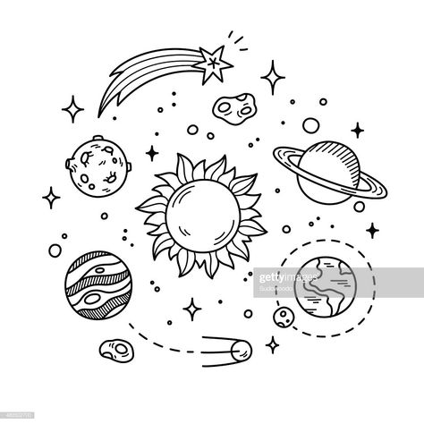 stock illustration : Space Doodle illustration Tata Surya, Space Doodles, Planets And Stars, Space Drawings, Tattoo Sketch, Pola Sulam, Sketchbook Art, Oil Pastels, Bullet Journal Doodles