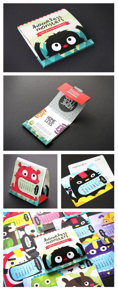 homeless® monsters calendar 2012 by carlos higuera, via Behance. This is so cute I hope he does a 2013 version. PD Cookies Packaging, Calendar Designs, Illustration Children, Calendar Art, Stay Creative, Cosmetics Packaging, Buch Design, Desk Calendar, Calendar Design