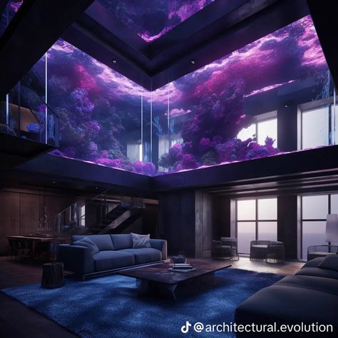 Cyberpunk House Interior, Cyberpunk House, Taekook Ff, My First Story, My Mistake, Fantasy Rooms, Aquarium Ideas, Future Apartment Decor, Ideas For Living Room