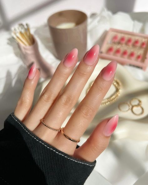 For all the trendsetters 🩷✨💅⁠ ⁠ @leannekduong wearing Blushing Aura 🛍️ Short Almond Shape, Aura Nail, Short Almond Shaped Nails, 30 Nails, Aura Nails, Short Almond, Nail Remover, Blush Nails, Love Plus