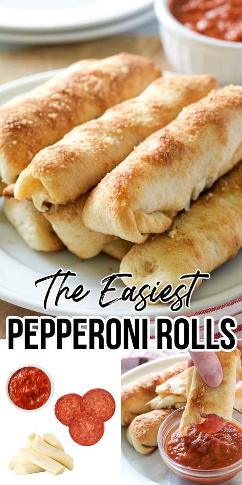 pepperoni rolls dipped in marinara sauce Easy Pepperoni Rolls, Homemade Pepperoni Rolls, Pepperoni Rolls Recipe, Makanan Italia, Pepperoni Rolls, Pizza Roll, Healthy Dinner Recipes For Family, Pizza Fatta In Casa, Appetizers Easy Finger Food