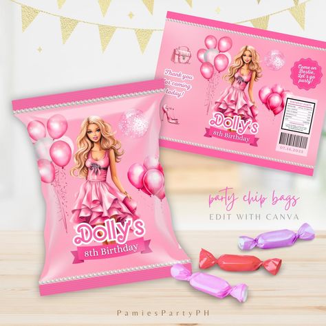 Chips Bags, Birthday Treat Bags, Barbie Birthday Party, Birthday Treat, Barbie Theme, Bags Pink, Barbie Birthday, Chip Bags, Birthday Treats