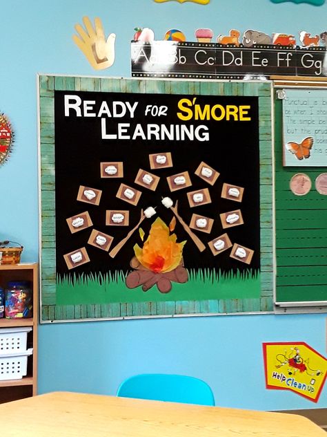 My students are "Ready for S'more Learning!" #fall #bulletinboard #easybulletinboards #campfires #smores #fallvibes Learning Bulletin Board Ideas, Fall Bulletin Board Ideas For Work, Bulletin Board Ideas For Work, Acorn Writing, Fall Bulletin Board Ideas, Camping Bulletin Boards, Preschool Bulletin Board, Colorful Bulletin Boards, Bulletin Boards Theme