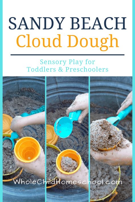 Can't get to the beach? Mix up this Sandy Beach Cloud Dough! It's the perfect consistency for making sand castles and sensory play.#preschooler#toddler#clouddough#summeractivity Cloud Sand, How To Make Sand, Summer Lesson Plans, Sand Dough, Sensory Play Toddlers, Summer Lesson, Hand Strengthening, Homeschool Hacks, Cloud Dough