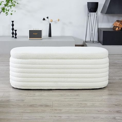 Amazon.com: ZOMGE HUZZ 45 Inch Storage Ottoman Bench Upholstered Fabric Bedroom Benches, Modern Comfy End of Bed Stool for Living Room/Hallway/Entryway, Sherpa White : Home & Kitchen Stool For Living Room, Bedroom Benches, Bed Stool, Hallway Entryway, Bedroom Bench, Living Room Hallway, Storage Ottoman Bench, Bench Upholstered, Stylish Storage Solutions