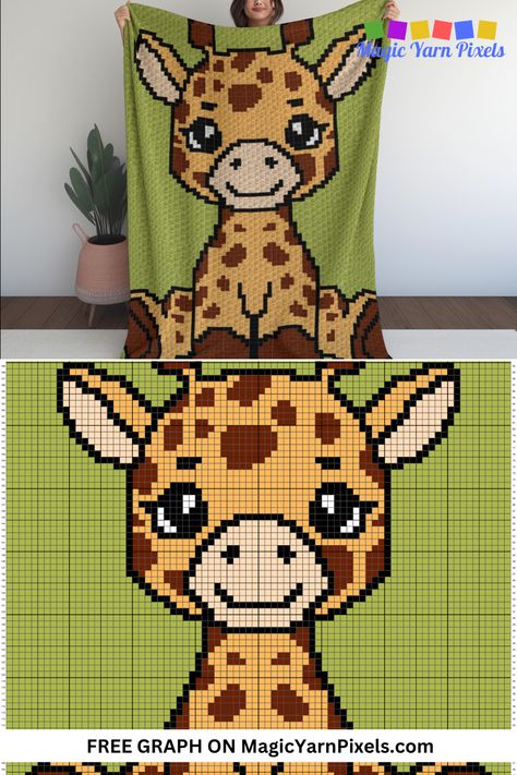 Looking for an adorable crochet blanket design? I have a baby giraffe crochet blanket pattern perfect for making baby blankets and afghans. Download the free crochet graph from MagicYarnPixels. Written C2C and row-by-row patterns with multipage graphs are also available. Free C2c Baby Blanket Pattern, C2c Patterns Graph, Free Graphgan Patterns, Easy Crochet Blanket Patterns Free Beginners, Graphgans Patterns Free, Free C2c Graphgan Patterns, Graphghans Crochet Patterns, C2c Baby Blanket Pattern Free Crochet, Graphgan Crochet Patterns