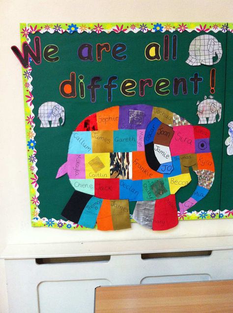 Early Years Displays, Nursery Display Boards, Ks1 Classroom, Year 1 Classroom, Elmer The Elephants, Reception Classroom, We Are All Different, Eyfs Classroom, Early Years Classroom