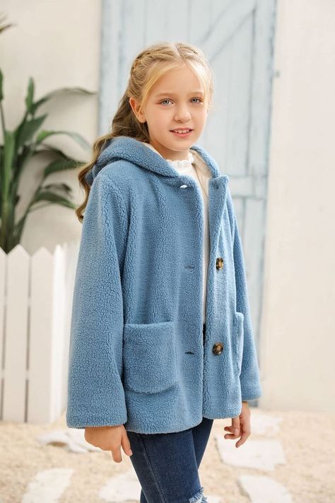 This coat jacket fit all the kids spot on and keep them nice and warm. button up Closure and windproof hat help protect your toddler against the cold. Two big pockets can hold a lot of things. #fleece #blue #hooded #jacket Winter Coats For Girls, Blue Winter Outerwear For Play, Children Outerwear, Kids Coats Girls Winter, Girls Winter Jackets, Big Pockets, Girls Fleece, Winter Ideas, Trending Fashion