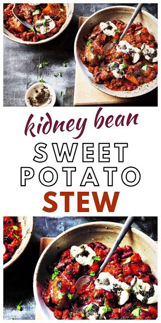 Kidney Bean & Sweet Potato Stew. A hearty and comforting potato and bean stew made with kidney beans and sweet potatoes. Sweet Potato Stew, Recipes With Kidney Beans, Vegan Sweet Potato Casserole, Vegetarian Stew, Potato Stew, Vegan Casserole, Vegetarian Casserole, Vegan Stew, Kidney Bean