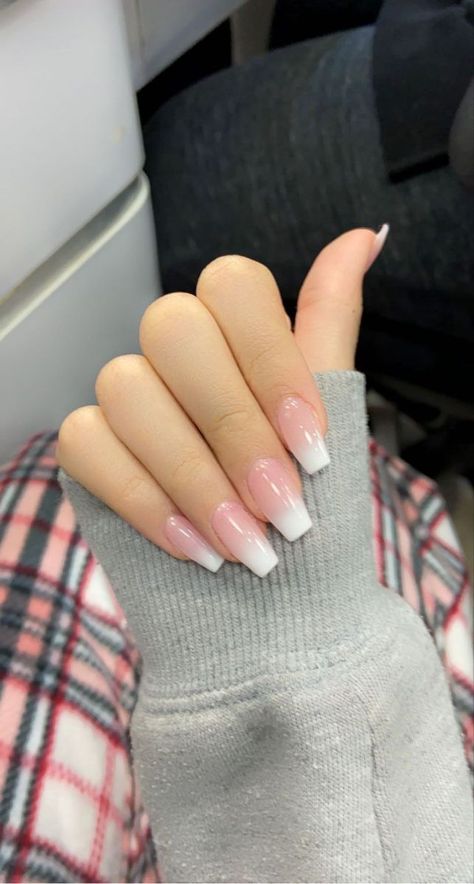 Nails White Pink Ombre, Pink Fade To White Nails, Nail Inspo Ombre Pink, Pink White Fade Nails, Pink Fade Into White Nails, White Pink Nails Ombre, Ombré Pink To White Nails, Pink Fading Into White Nails, Ombre Pink White Nails