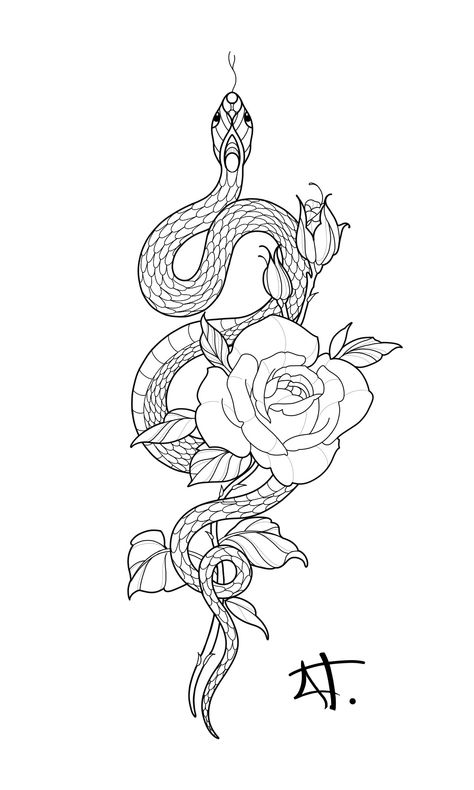 Snake And Rose Tattoo Design, Snake And Rose Tattoo, Hipster Drawings, Favorite Tattoos, Stencil Outline, Henna Ideas, Snake Tattoo Design, Simple Tattoo Designs, Tattoo Collection