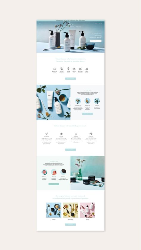 Alkira Skincare Web Design Website Banner Design Graphics, Cosmetic Website Design Layout, Skincare Website Design Layout, Skincare Landing Page, Website Banner Design Ideas, Landing Page Layout Design, Website Page Layout, Skincare Web Design, Skincare Website Design Inspiration