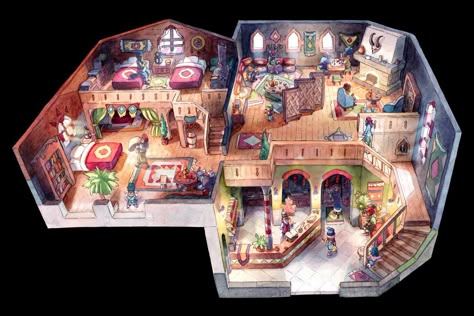 Inn Interior, Saga Frontier, Game Mockup, Sims4 Build, Interior Reference, School Study Ideas, House Games, Isometric Art, Room Layouts