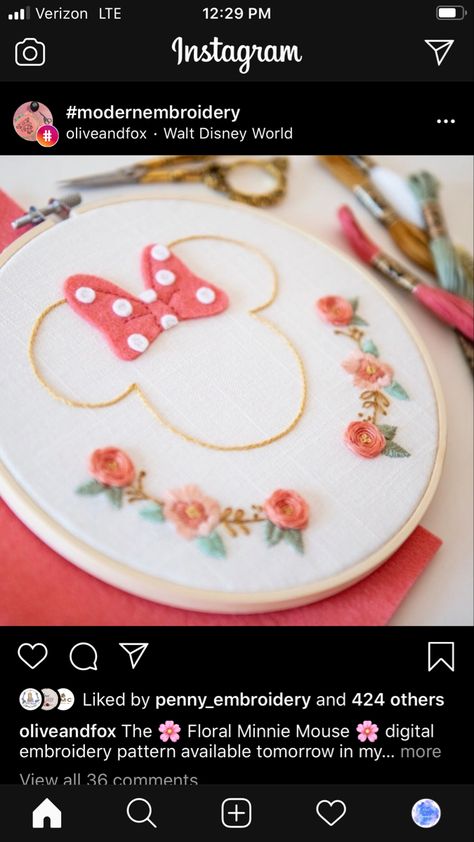 Minnie Mouse Hand Embroidery, Mickey Embroidery Design, Embroidery Disney Designs, Disney Embroidery Designs Hand, Disney Hand Embroidery Diy, Hand Embroidery Disney, Disneyland Embroidery, Disney Embroidery Patterns, Disney Embroidery Designs