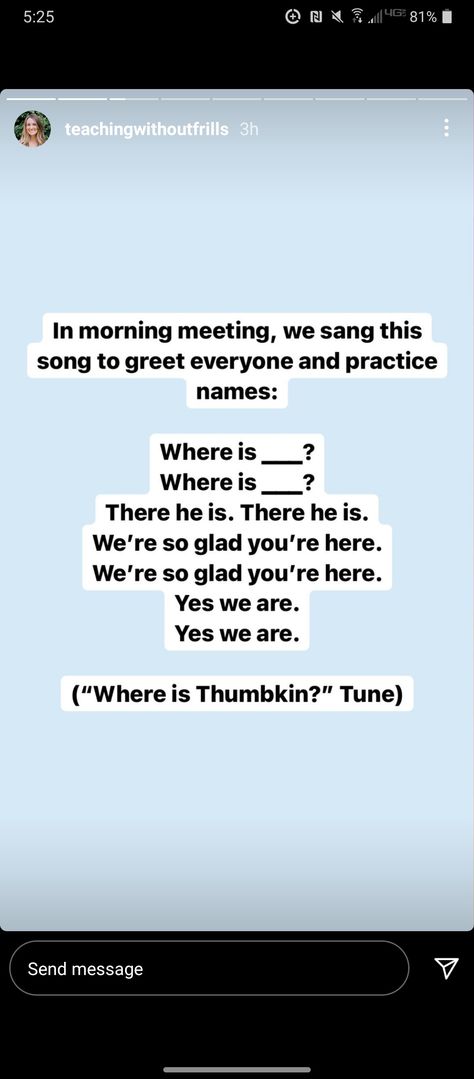 Where Is Thumbkin, Greeting Song, Morning Meeting, Send Message, Back To School, Singing, Songs