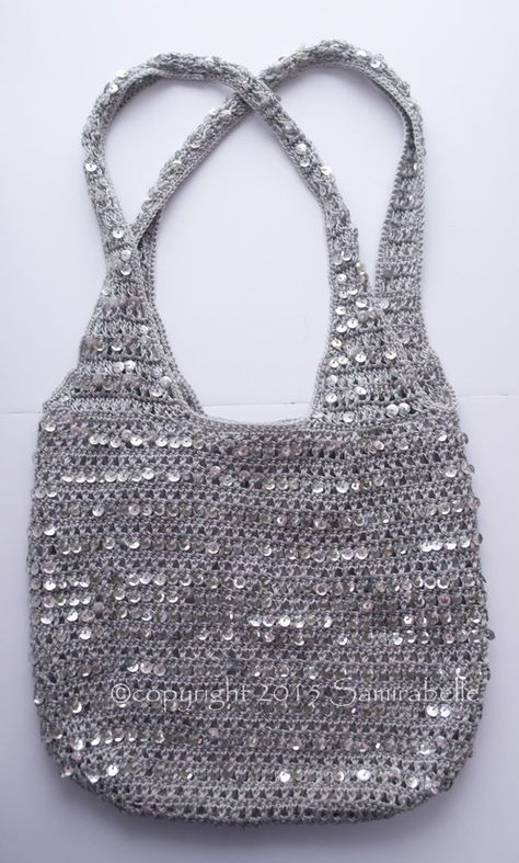 Sequin Crochet Bag, Knitted Handbags, Rafia Bag, Sequin Crochet, Ladies Knitting Patterns, Crochet Shoulder Bags, Silver Handbag, Street Style Bags, Bag Y2k