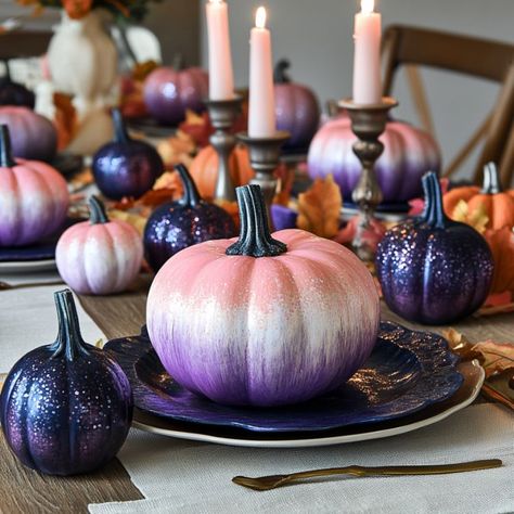 Fall Ombre, Old Glass Bottles, Purple Pumpkin, Led Tea Lights, Pumpkin Centerpieces, Pink Pumpkins, Small Candles, Diy Planters, White Pumpkins