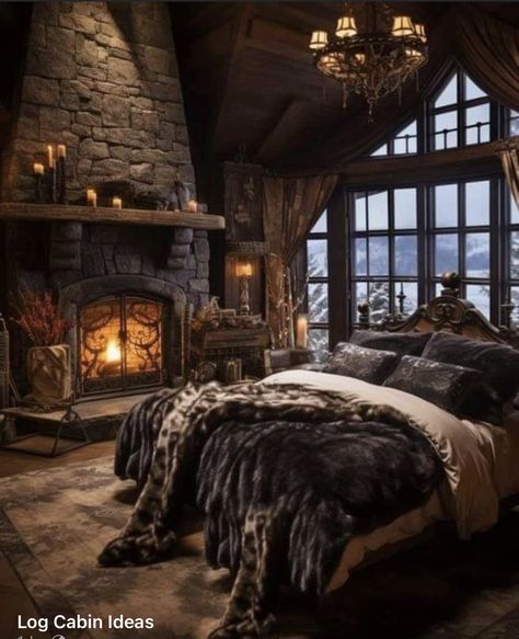 Gothic Country House, Norse Bedroom, Viking Bedroom, Cozy Cabin Bedrooms, Interesting Rooms, Moody House, Cave Houses, Barn Bedrooms, Mansion Bedroom