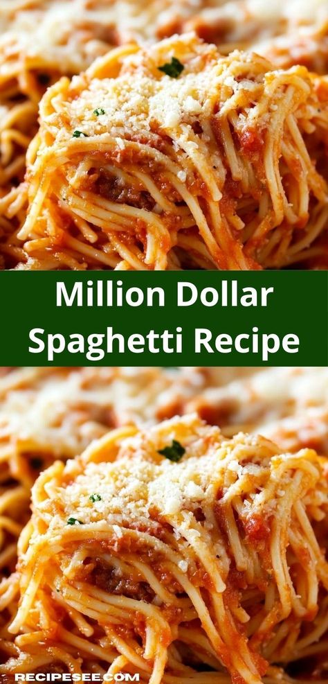 Craving a delicious dish that won’t keep you in the kitchen for hours? Our Million Dollar Spaghetti Recipe combines savory beef and cheesy goodness, making it a quick and satisfying option for busy families. Million Dollar Spaghetti Recipe, Spaghetti With Ground Beef, Baked Pasta Dishes, Million Dollar Spaghetti, Cheesy Casserole, Baked Pasta, Spaghetti Recipe, Crowd Pleasing Recipes, Cheesy Pasta