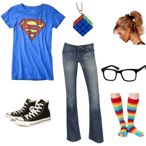 A fun and playful outfit to suit a fun geek loving girl. Nerd Style Aesthetic, Geek Style Outfits, Nerd Look Women Geek Chic Outfit, Nerd Look Women, Nerd Outfits Girl, Nerdy Outfits Girl, Nerdcore Fashion, Geek Outfits Women, Geek Chic Aesthetic