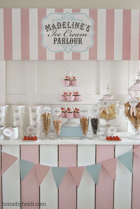 Ice Cream Parlor Party, Sundae Cupcakes, Ice Cream Party Theme, Buffet Dessert, Old Fashioned Ice Cream, Ice Cream Stand, Soda Shop, Sundae Bar, Ice Cream Birthday Party