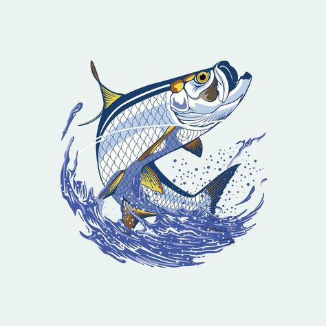 vector logo jumping tarpon fish Tarpon Tattoo, Tarpon Fish, Football Painting, Football Paintings, Tarpon Fishing, Cityscape Photos, Logo Banners, Heart With Arrow, Fish Art