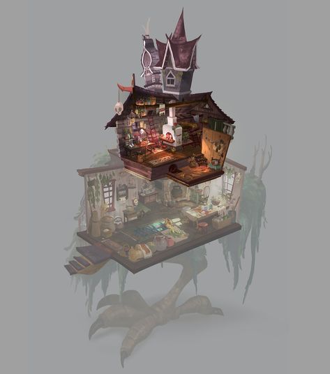 Fine Art: Yo Maybe Don't Touch The Skulls At Baba Yaga's House Baba Yaga House, Cheese Restaurant, Horror Room, Medieval House, Slavic Mythology, Build Inspiration, Bg Design, Medieval Houses, Isometric Art